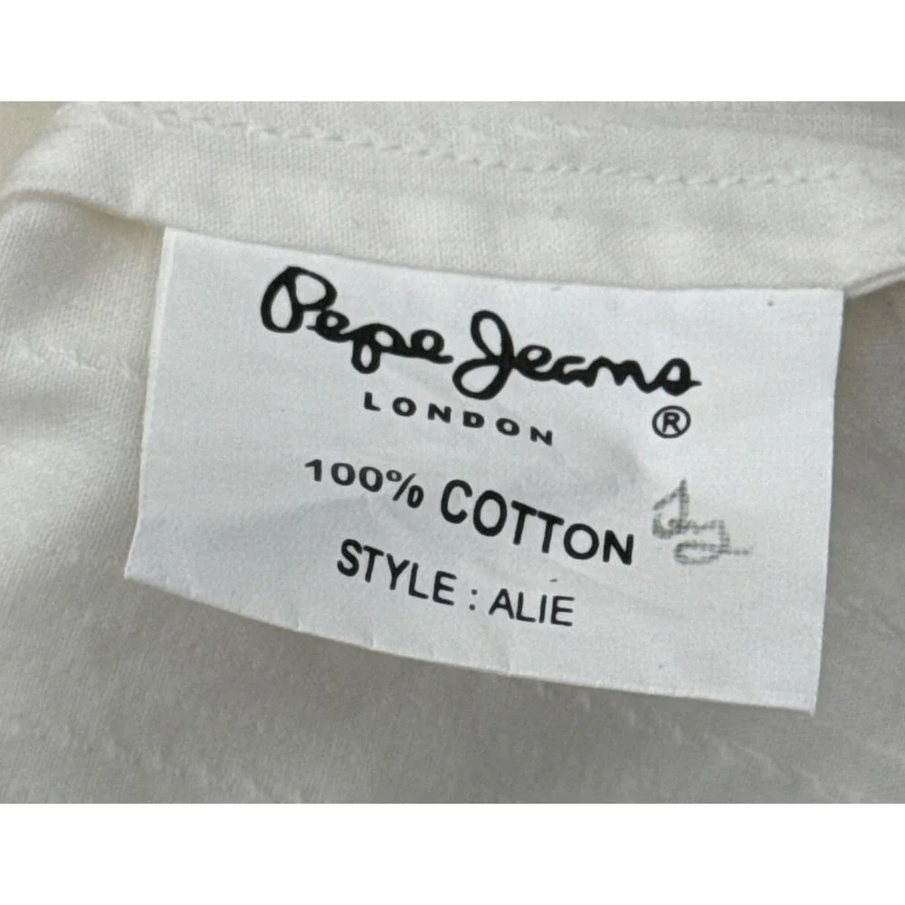Pepe Jeans Womens Tank Top Alie White Embroidered Size XL Shoulder Ties Read - Picture 10 of 11
